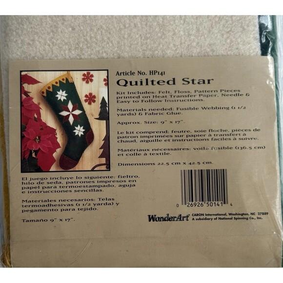 Hodge Podge Felt Applique Embroidery Quilted Star Christmas Stocking Kit NIP - Picture 4 of 5